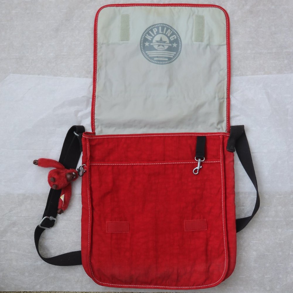 Vintage Kipling Red Black Messenger Bag Reiss with Monkey Crossbody Shoulder - Picture 7 of 10